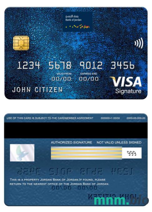 Jordan Bank of Jordan visa podpis karta przykład w formacie PSD
